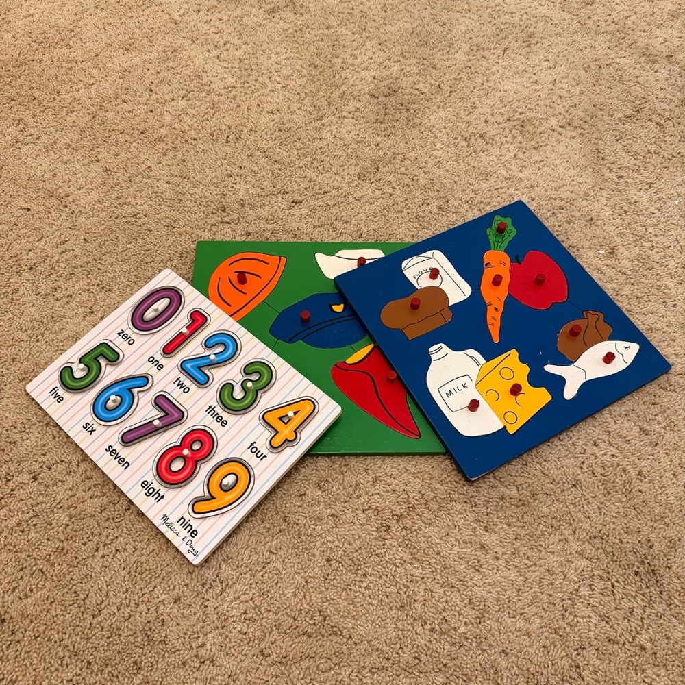 Melissa & doug and assorted puzzle bundle set of 3 All Peg Puzzles Toddler games